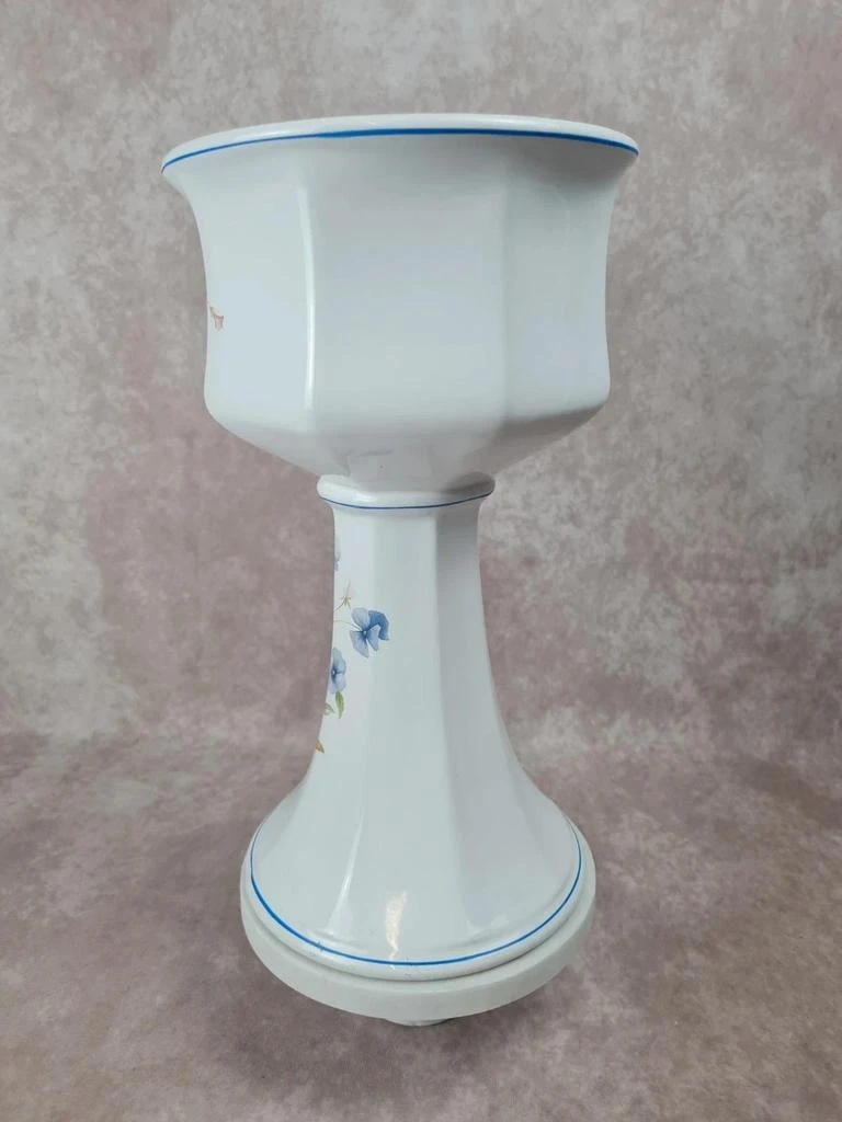 Cache-pot sobre pé em porcelana florida 🌿 Vintage anos 70 – photo 3